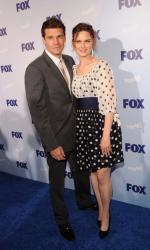 Actors David Boreanaz (L) and Emily Deschanel attend the 2008 FOX Upfront at Wollman Rink in Central Park May 15, 2008 in New York City.